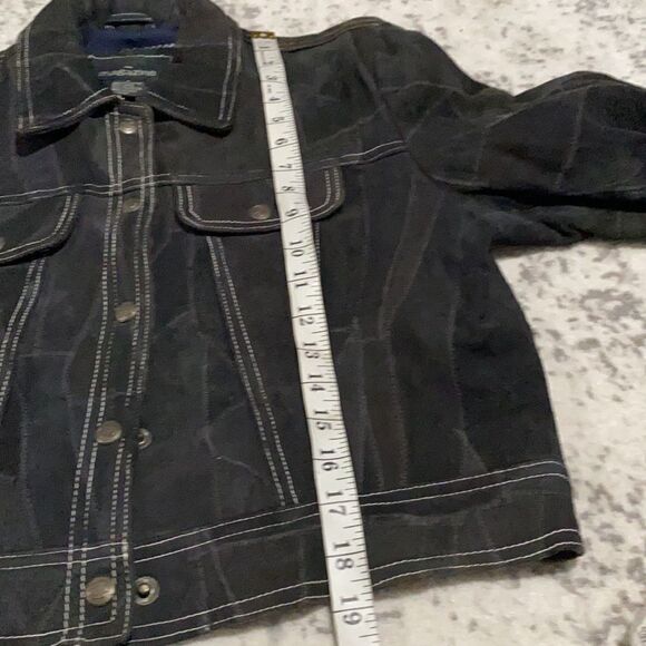 magazine genuine suede patch work croped size L black leather jacket - Picture 8 of 10